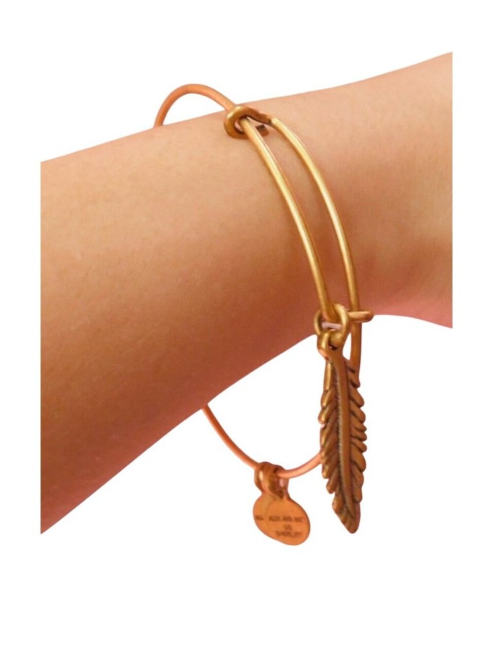 Alex And Ani Feather Charm Gold-Tone Adjustable Bangle Bracelet - Picture 2 of 6
